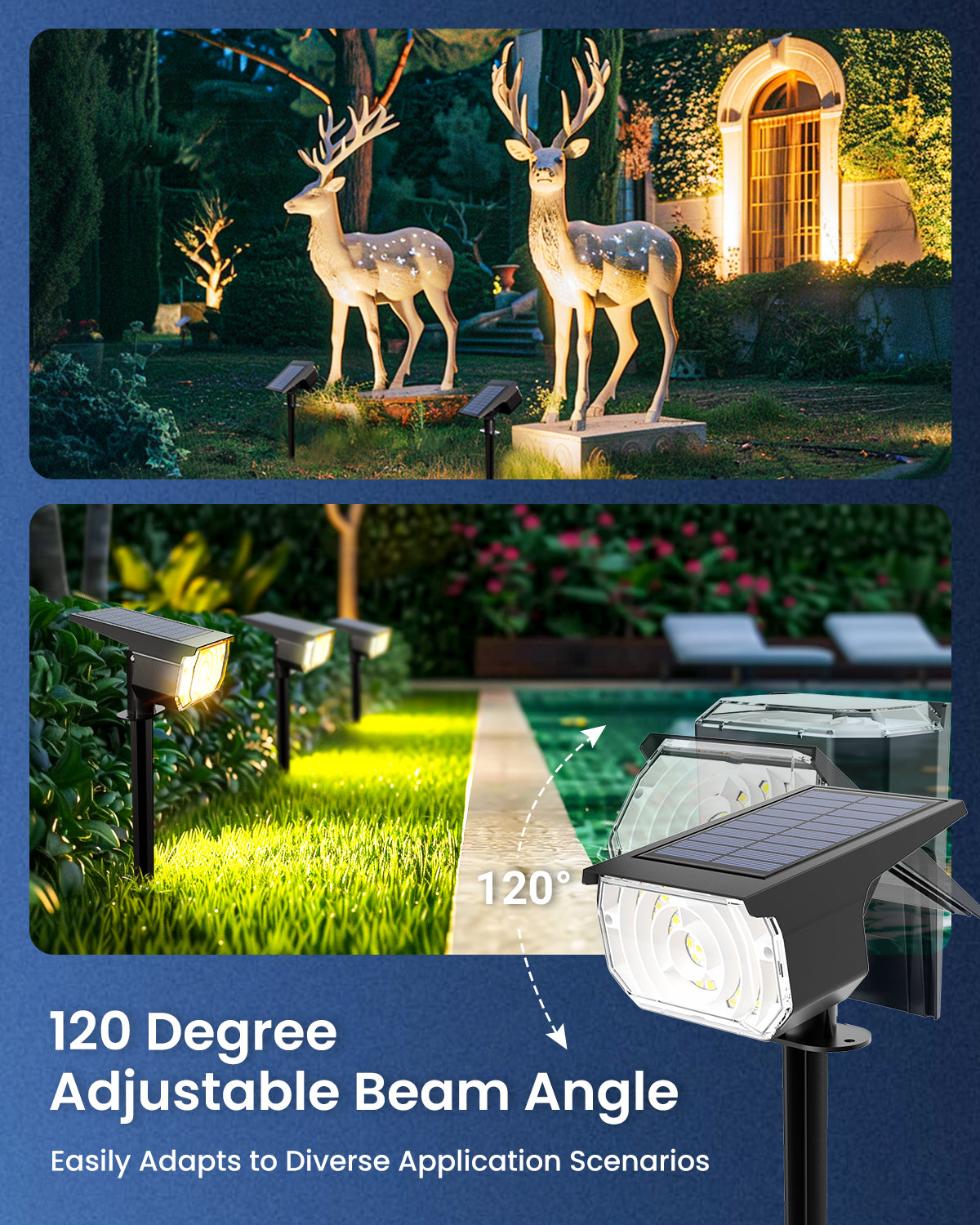 Solar Spot Lights Outdoor Waterproof IP67, 60 LED Landscape Spotlights for Tree Yard Garden House Driveway Pathway