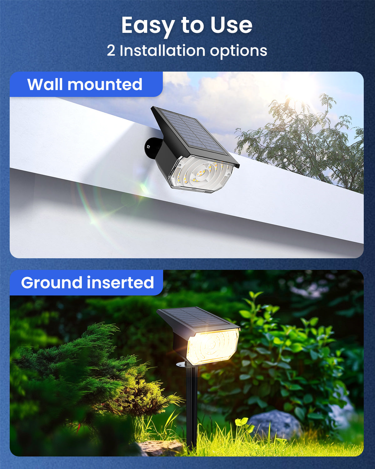 Solar Spot Lights Outdoor Waterproof IP67, 60 LED Landscape Spotlights for Tree Yard Garden House Driveway Pathway