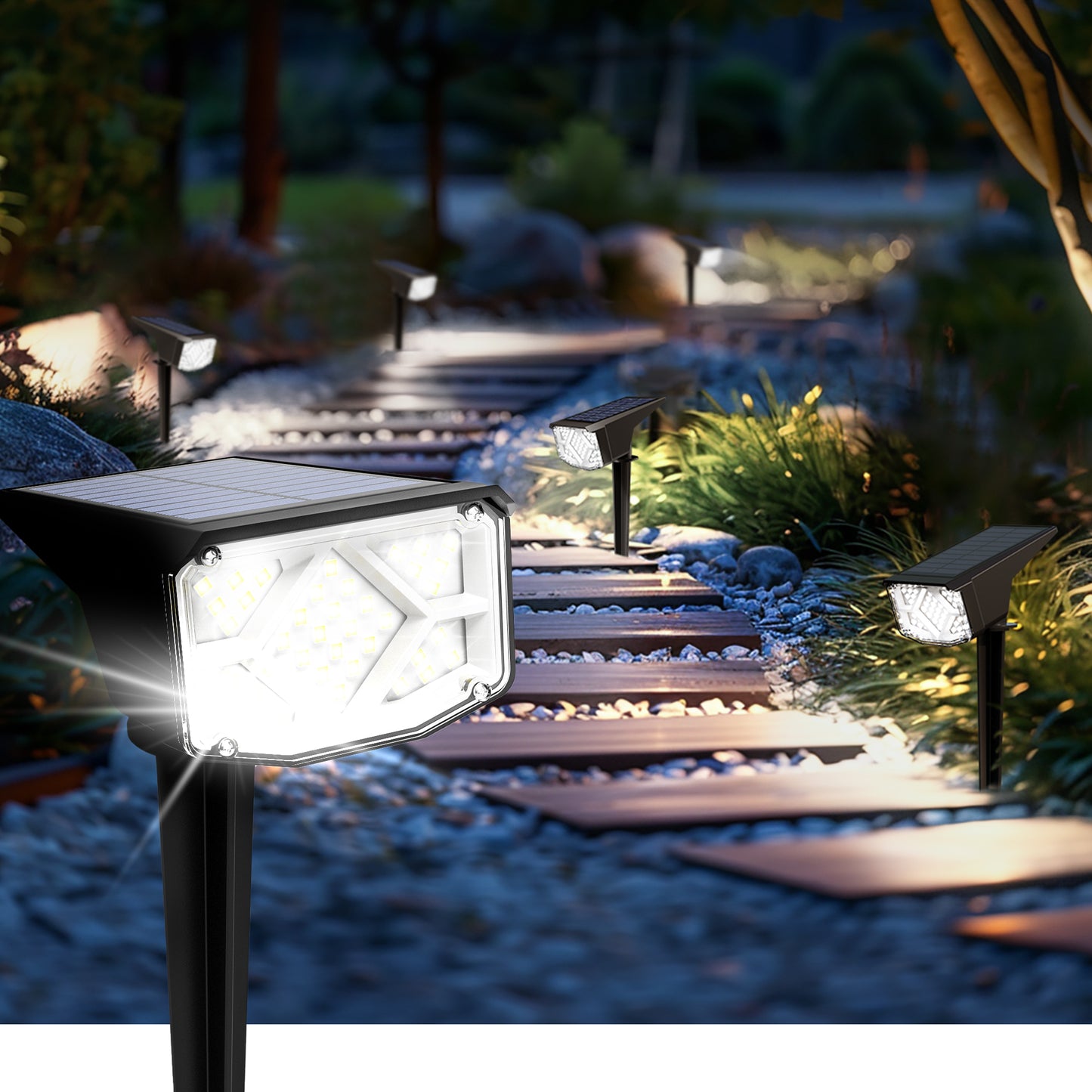Solar Spot Lights Outdoor, Solar Lights Outdoor Waterproof IP65, Compact Design, Landscape Spotlights for Garden Tree Yard House Pathway Decorations, 6 Pack, Cool White