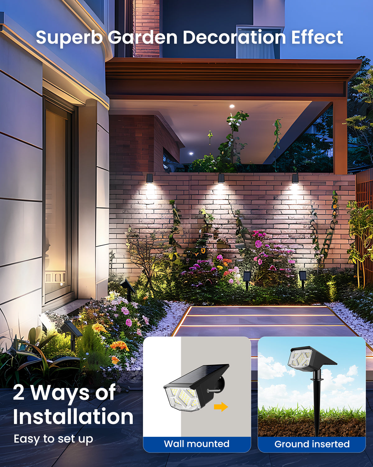 Solar Spot Lights Outdoor, Solar Lights Outdoor Waterproof IP65, Compact Design, Landscape Spotlights for Garden Tree Yard House Pathway Decorations, 6 Pack, Cool White